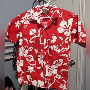 Red and White Floral Hawaiian Shirt